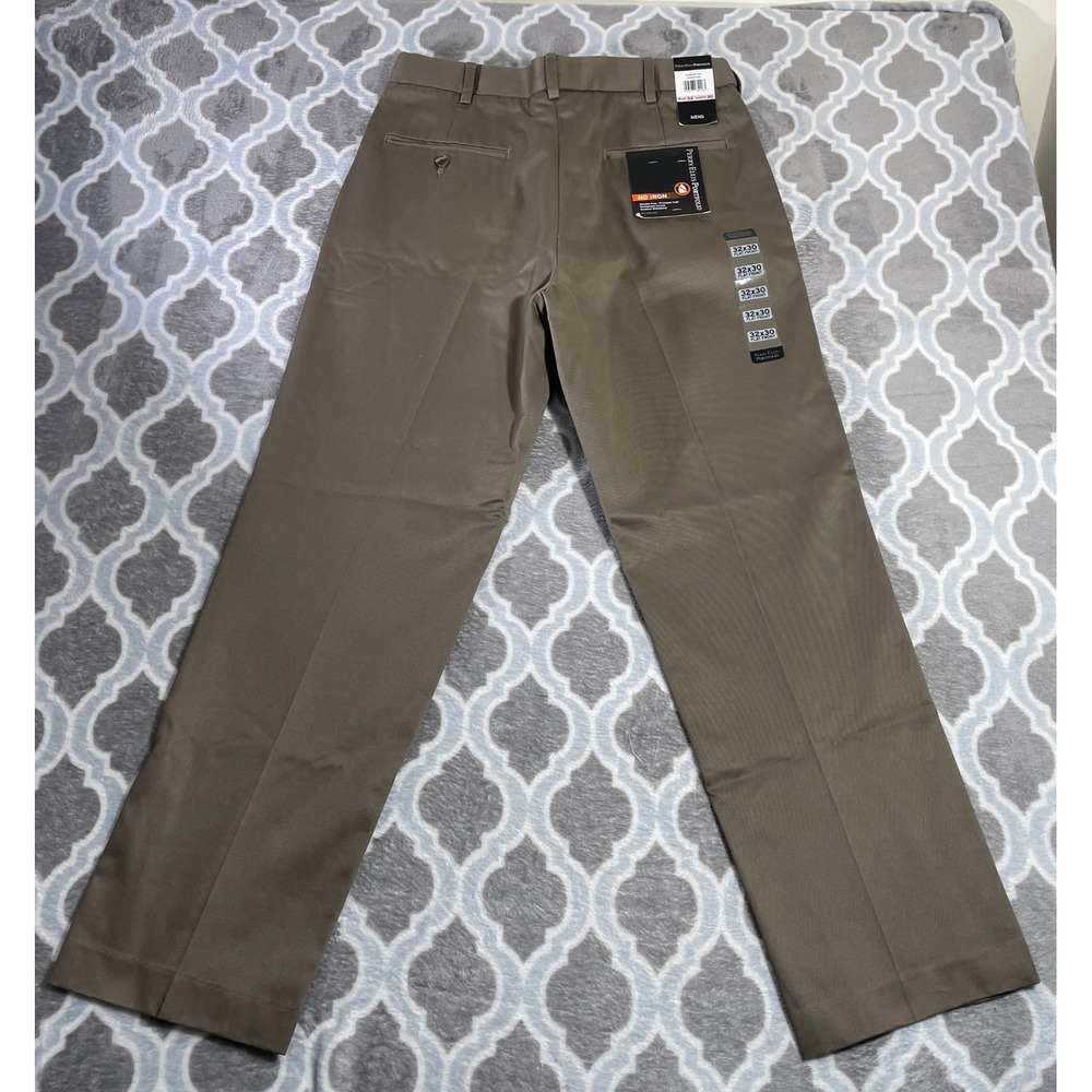 Perry Ellis Portfolio Dress Pants Mens 32x30 Brown Flat Front No Iron Cotton - Picture 2 of 11